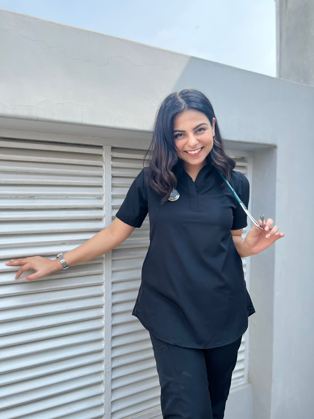Cotton Edit: Female Collar Tunic Navy Blue with Jogger Trousers (Small)