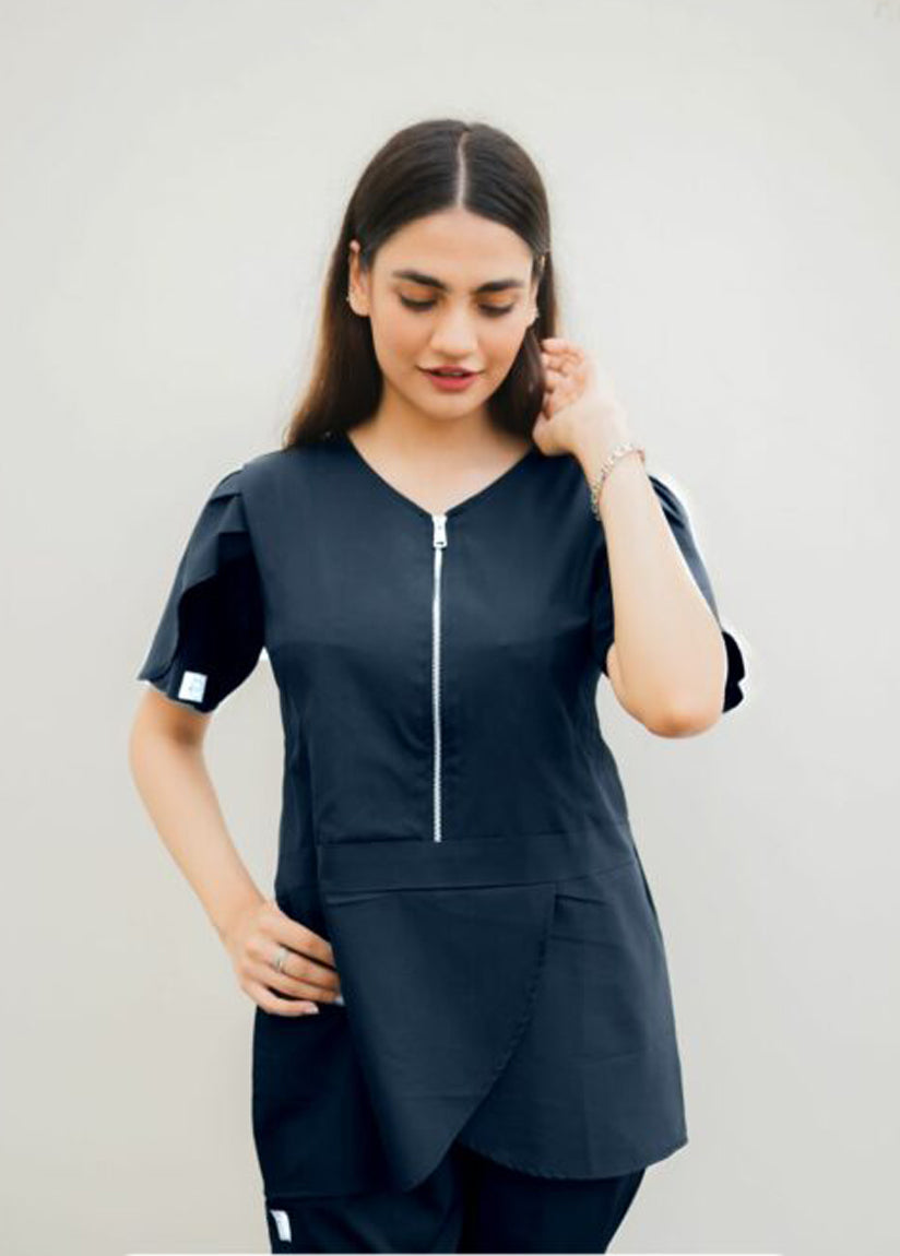Cotton Edit: Female Tulip Zipper Navy Blue with Straight Trousers (Small)