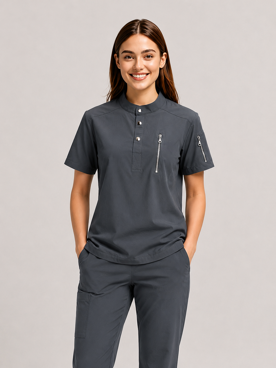 Grey Crew Neck Unisex Scrub Set