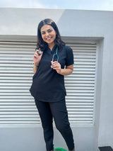 Cotton Edit: Female Collar Tunic Navy Blue with Jogger Trousers (Small)