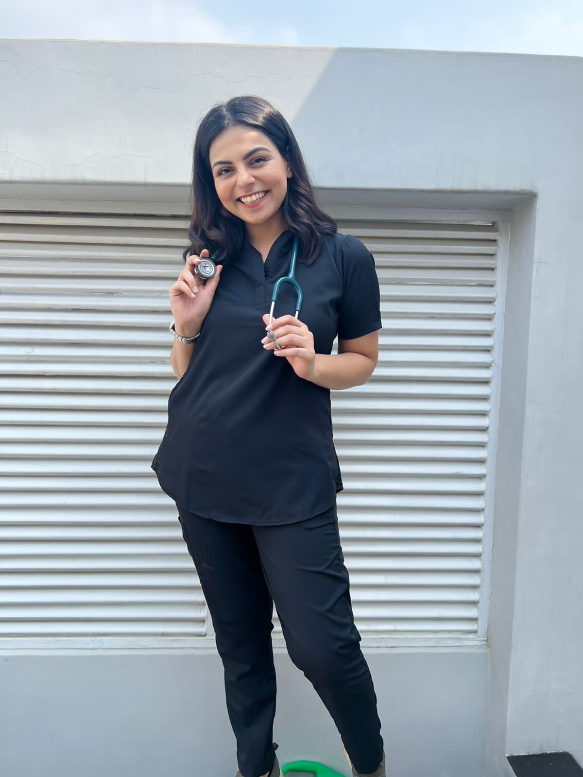 Cotton Edit: Female Collar Tunic Navy Blue with Jogger Trousers (Small)