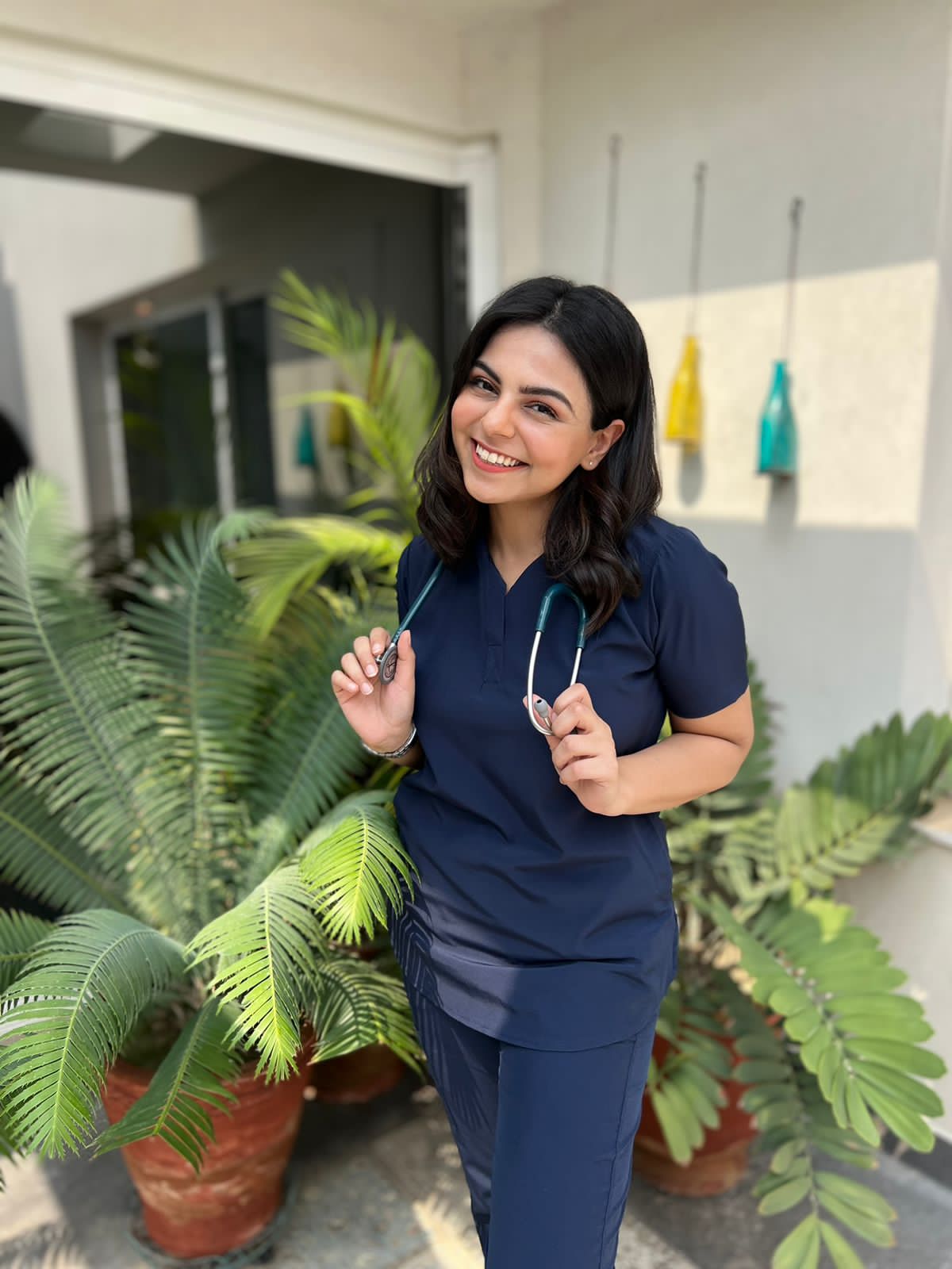 Cotton Edit: Female Collar Tunic Navy Blue with Jogger Trousers (Small)