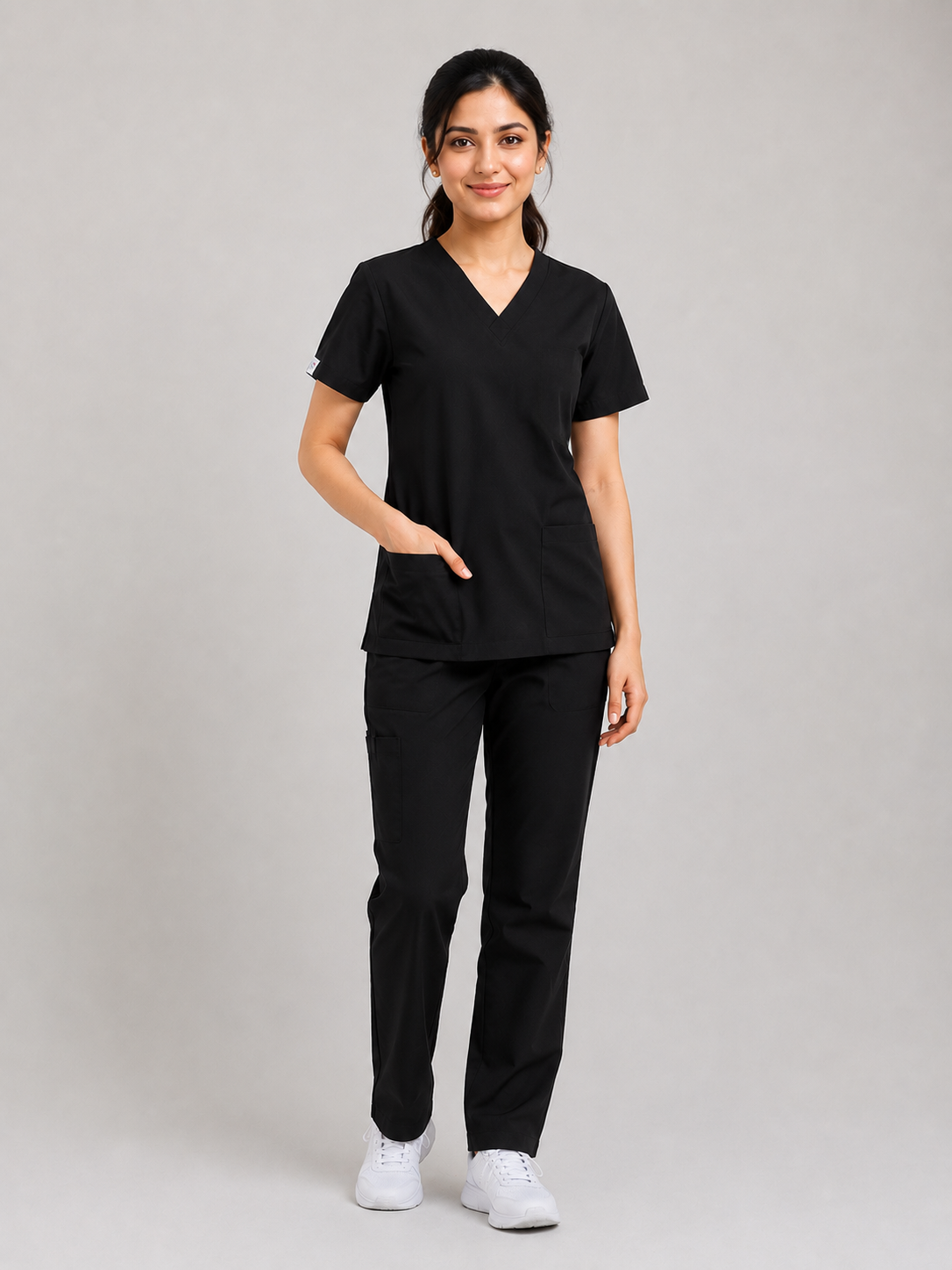 Black Female V-Neck Scrub Set