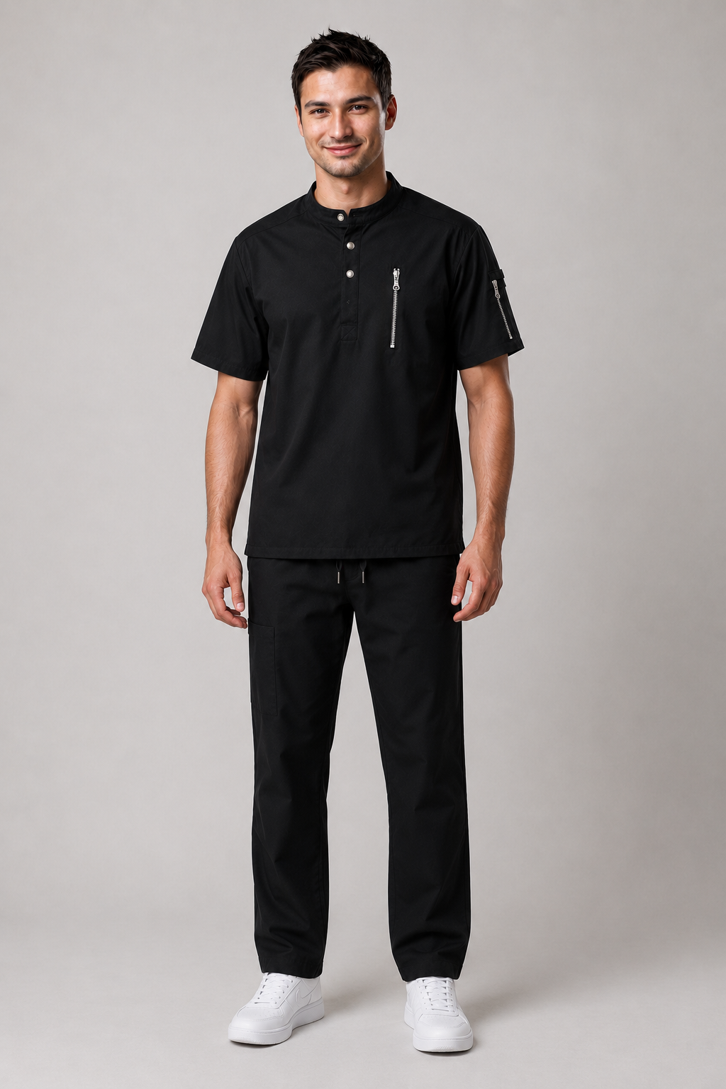 Black Crew Neck Unisex Scrub Set