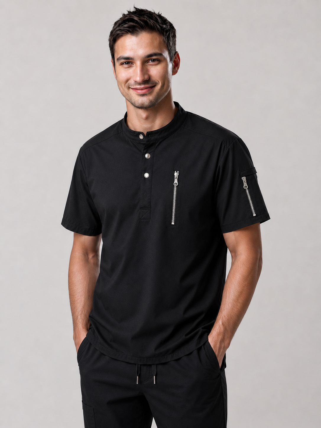 Black Crew Neck Unisex Scrub Set