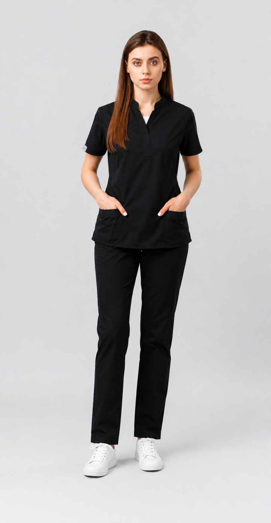 Black Collar Tunic Scrub Set