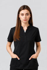 Black Collar Tunic Scrub Set