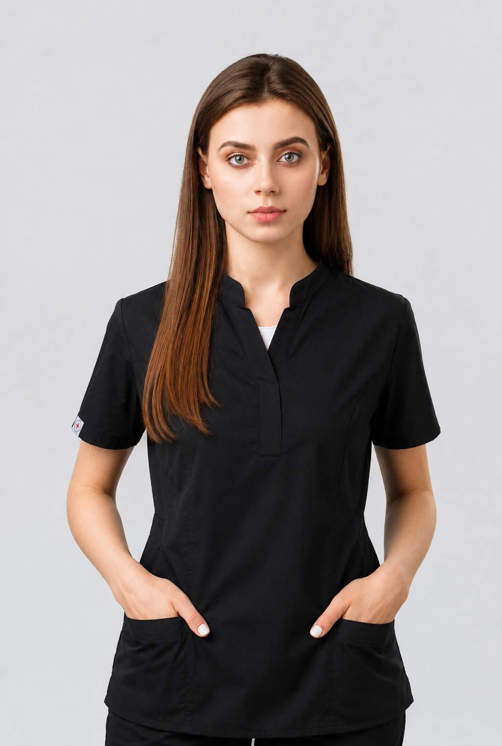 Black Collar Tunic Scrub Set