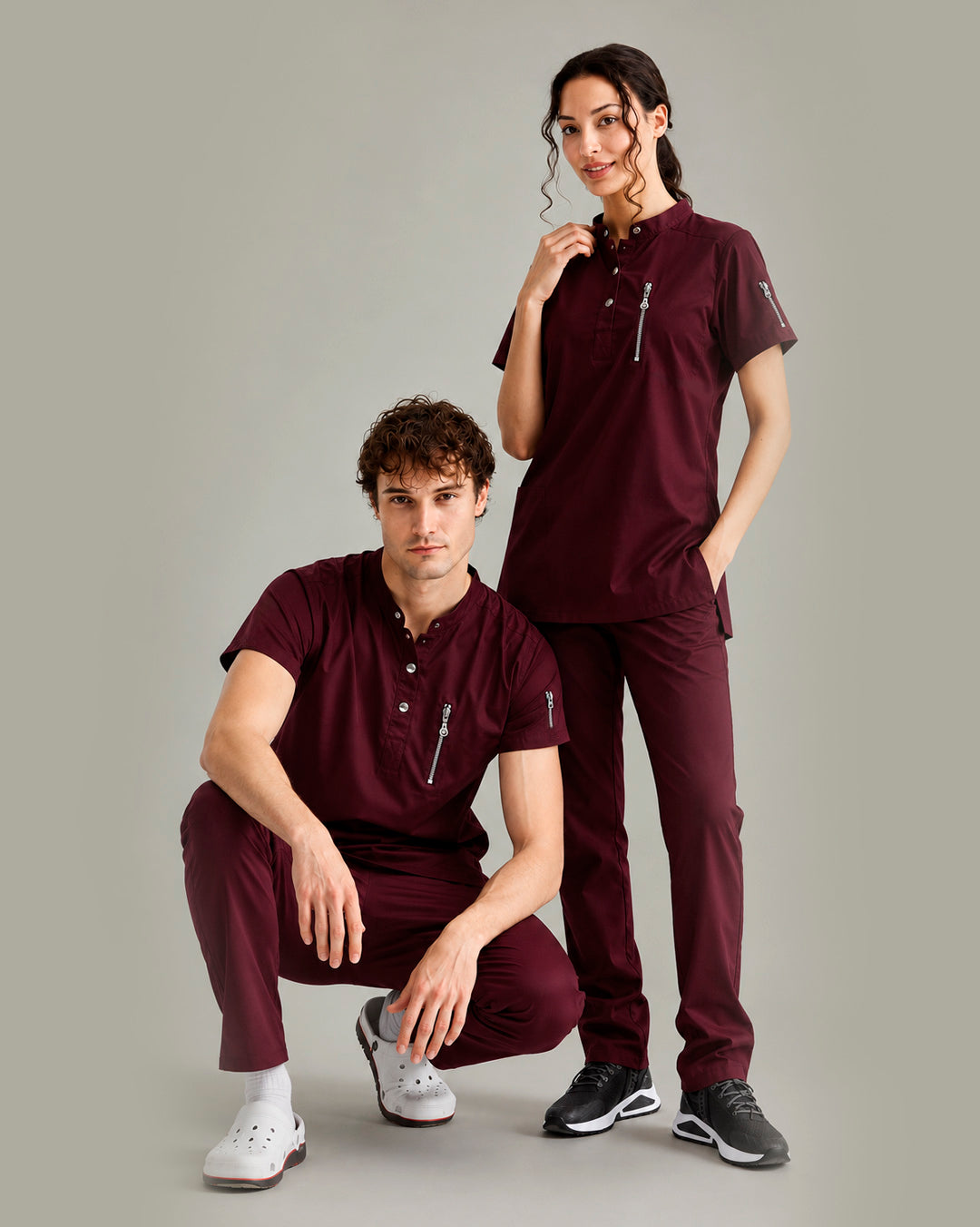 Burgundy Crew Neck Unisex Scrub Set