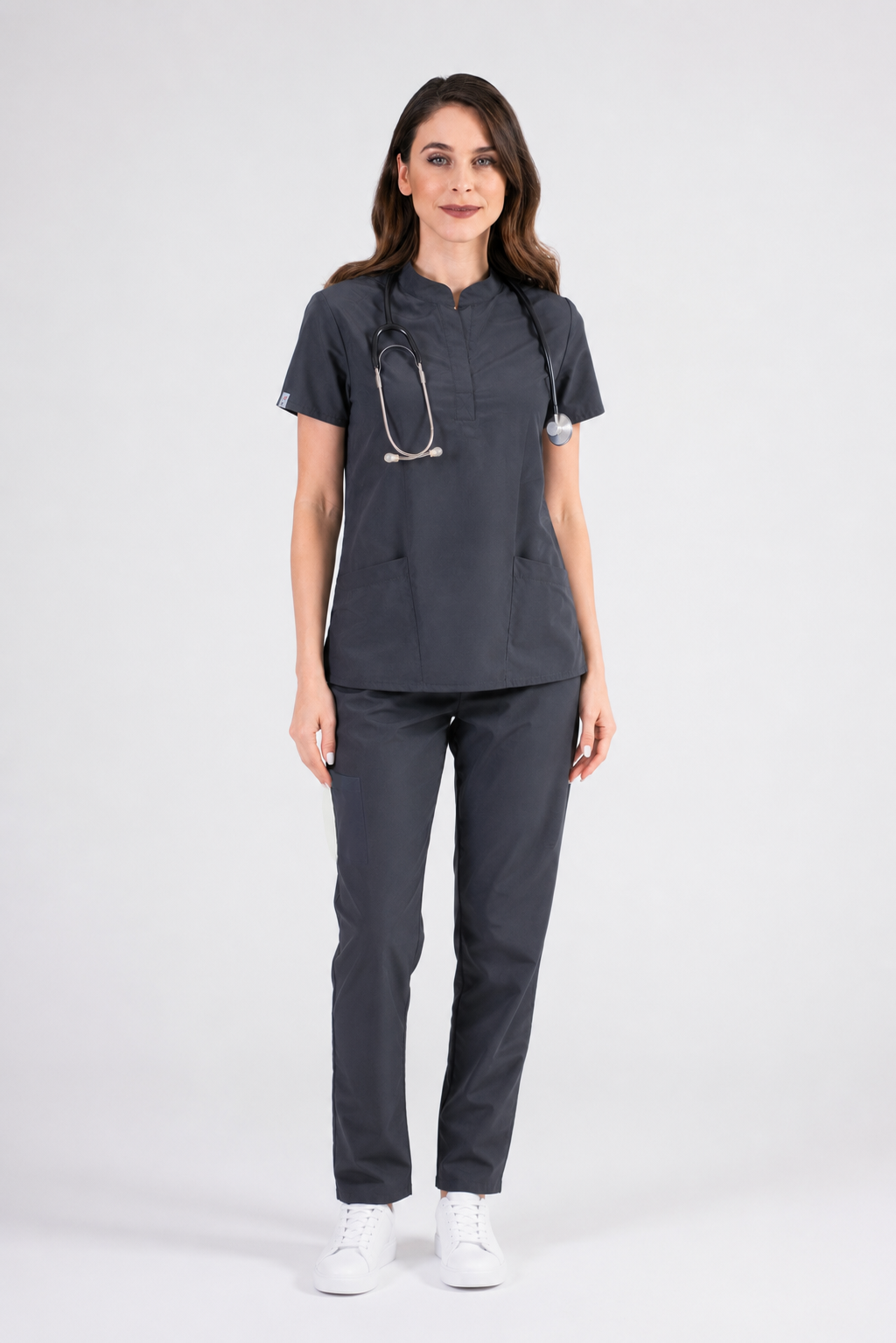 Grey Collar Tunic Scrub Set