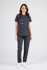 Grey Collar Tunic Scrub Set