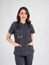 Grey Collar Tunic Scrub Set
