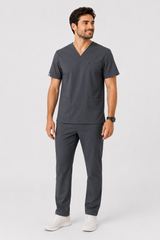 Grey Male Performance V-Neck Scrub Set