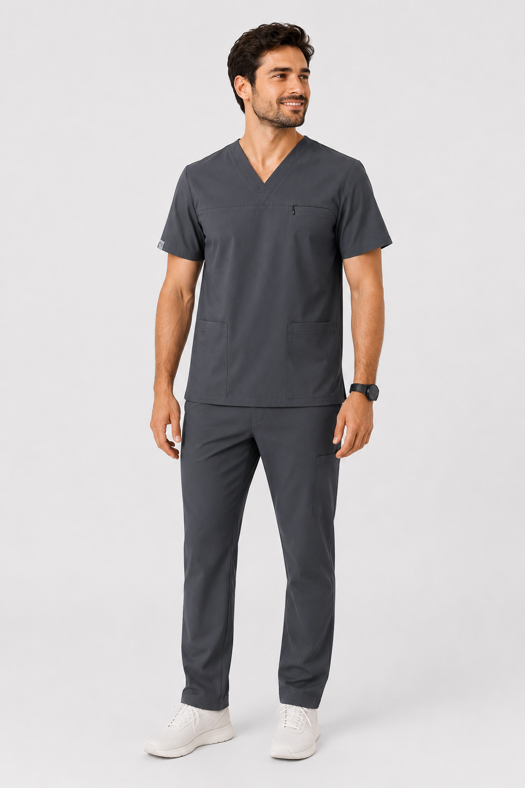 Grey Male Performance V-Neck Scrub Set