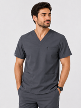 Grey Male Performance V-Neck Scrub Set