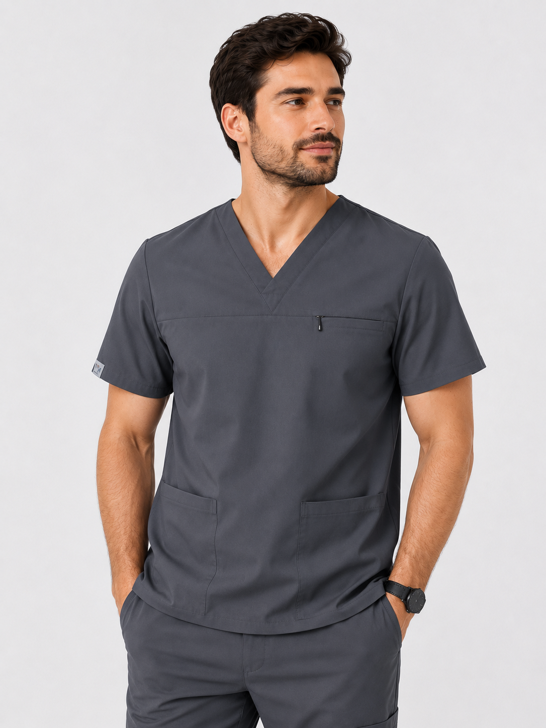 Grey Male Performance V-Neck Scrub Set