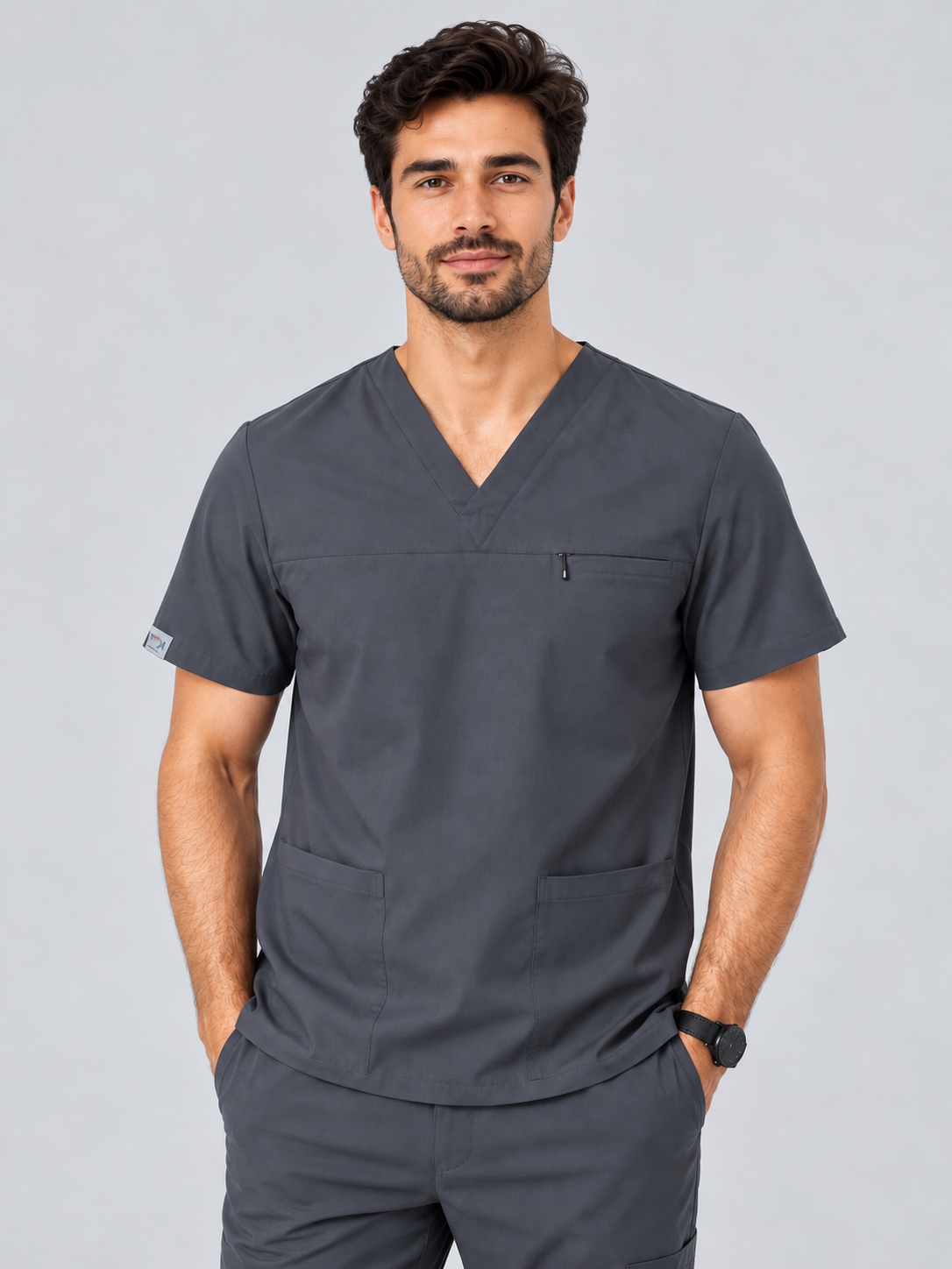 Grey Male Performance V-Neck Scrub Set PURL by Sohu