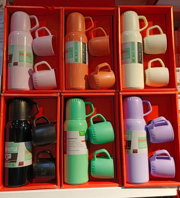 New Shape Vacuum Flask Stainless Steel Bottle With 2 Cups And Gift Box 550 Ml (direct Sip Option)