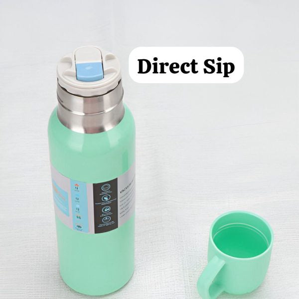 New Shape Vacuum Flask Stainless Steel Bottle With 2 Cups And Gift Box 550 Ml (direct Sip Option)