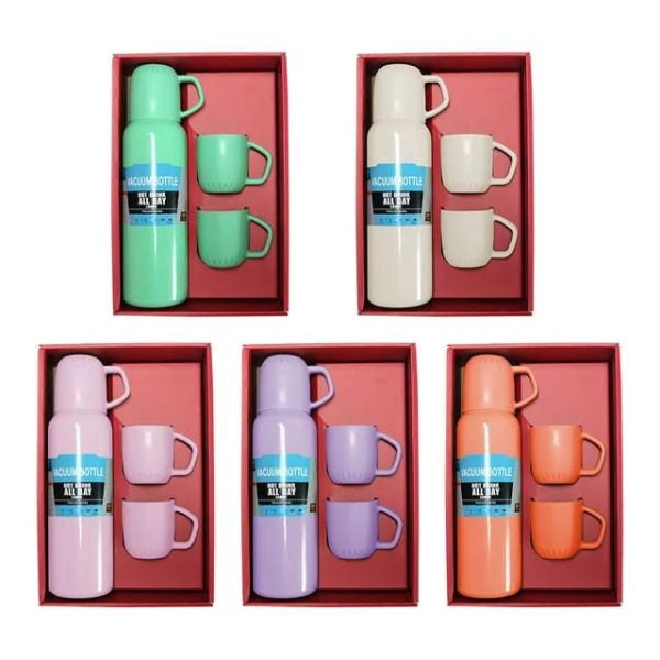New Shape Vacuum Flask Stainless Steel Bottle With 2 Cups And Gift Box 550 Ml (direct Sip Option)