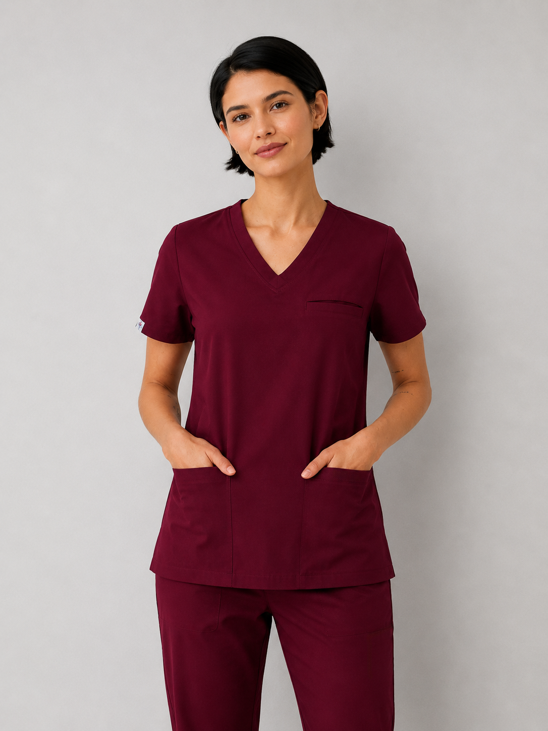 Burgundy Female V-Neck Scrub Set