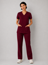 Burgundy Female V-Neck Scrub Set