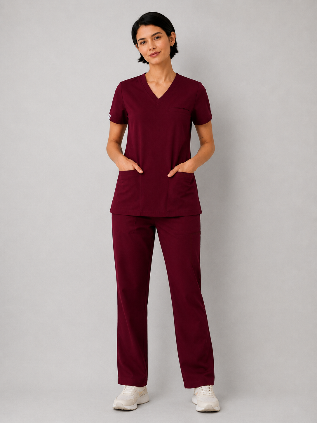 Burgundy Female V-Neck Scrub Set