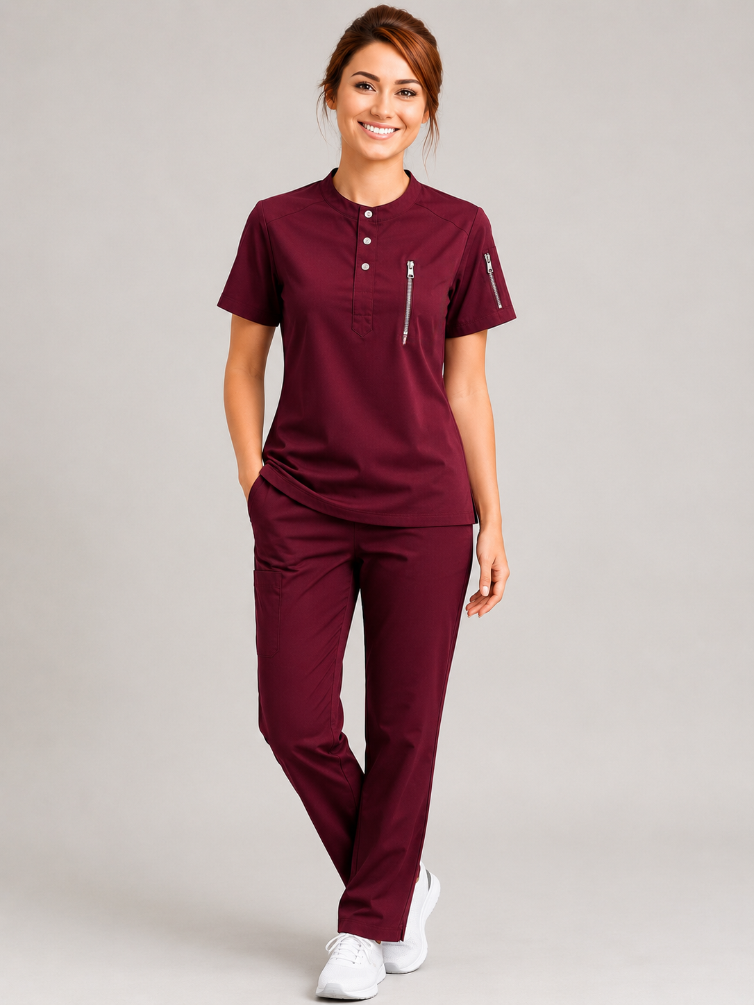 Burgundy Crew Neck Unisex Scrub Set