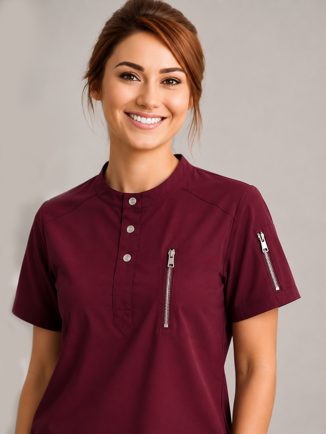 Burgundy Crew Neck Unisex Scrub Set