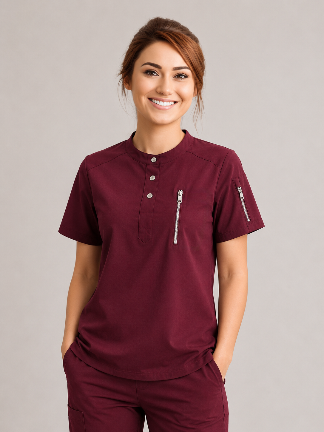 Burgundy Crew Neck Unisex Scrub Set