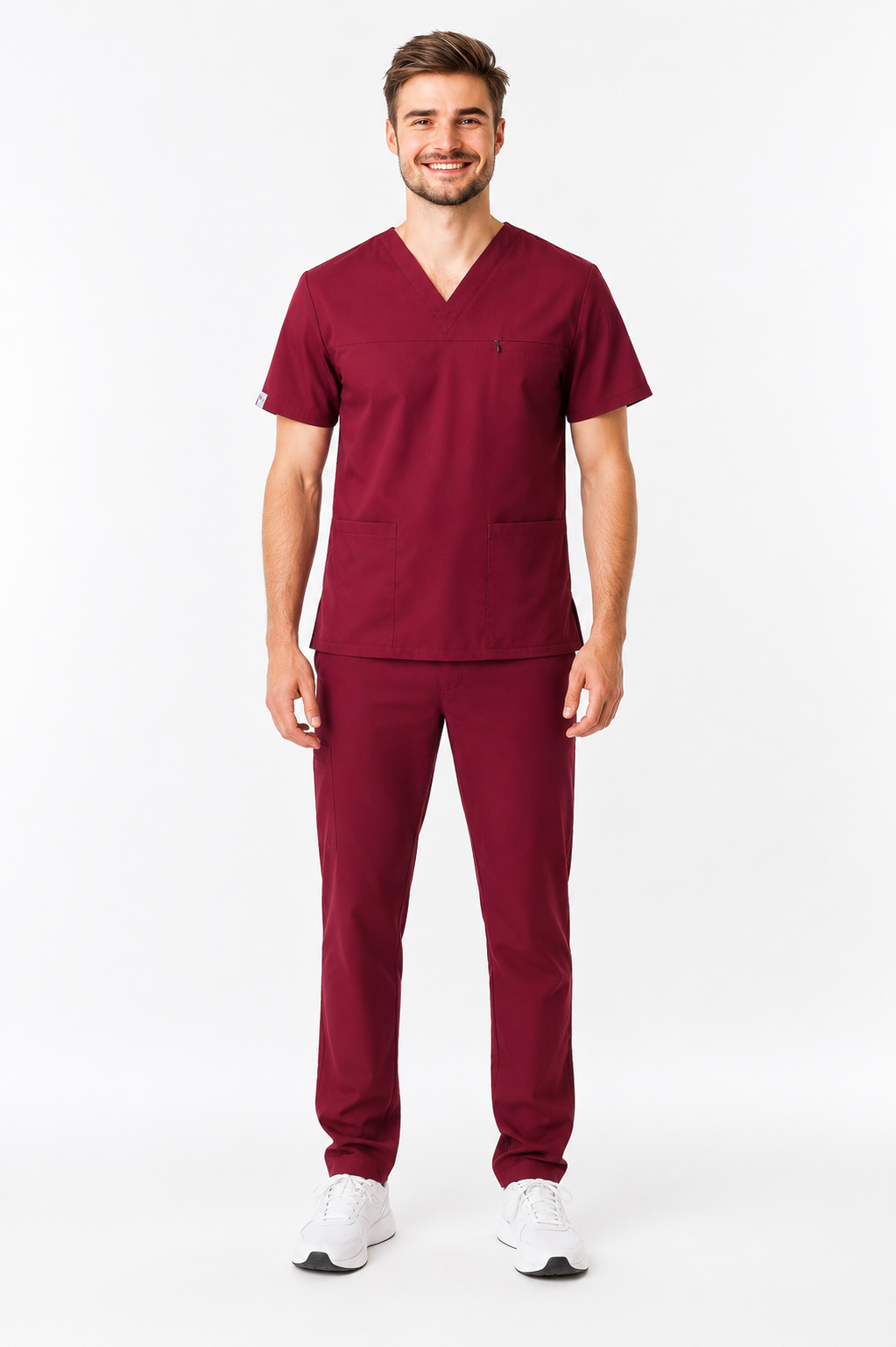 Burgundy Male Performance V-Neck Scrub Set