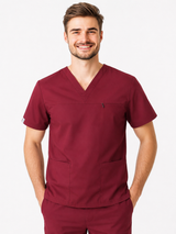 Burgundy Male Performance V-Neck Scrub Set