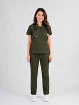 Olive Collar Tunic Scrub Set