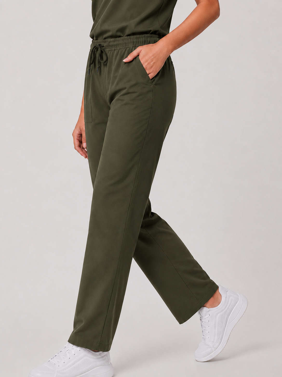 Olive Collar Tunic Scrub Set