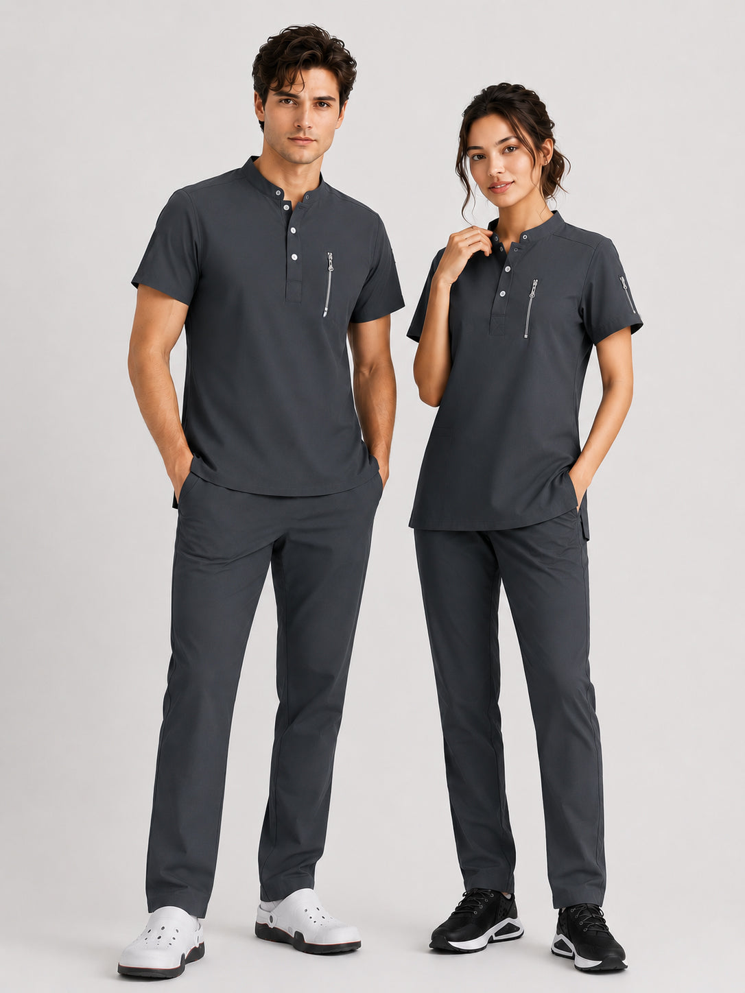 Grey Crew Neck Unisex Scrub Set