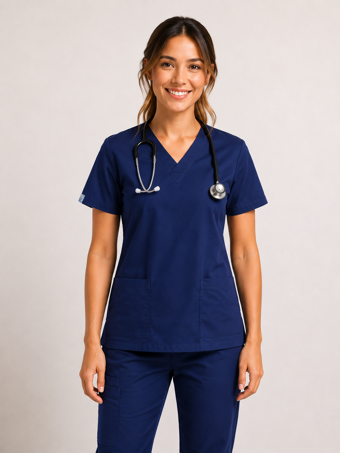Navy Blue Female V-Neck Scrub Set