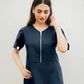 Cotton Edit: Female Tulip Zipper Navy Blue with Straight Trousers (Small)