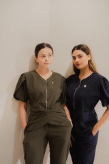 Cotton Edit: Female Tulip Zipper Olive Green with Straight Trousers (Small)