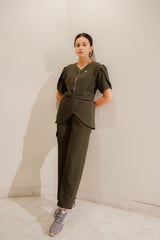 Cotton Edit: Female Tulip Zipper Olive Green with Straight Trousers (Small)