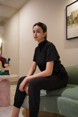 Cotton Edit: Female Collar Tunic Black with Jogger Trousers (Small)